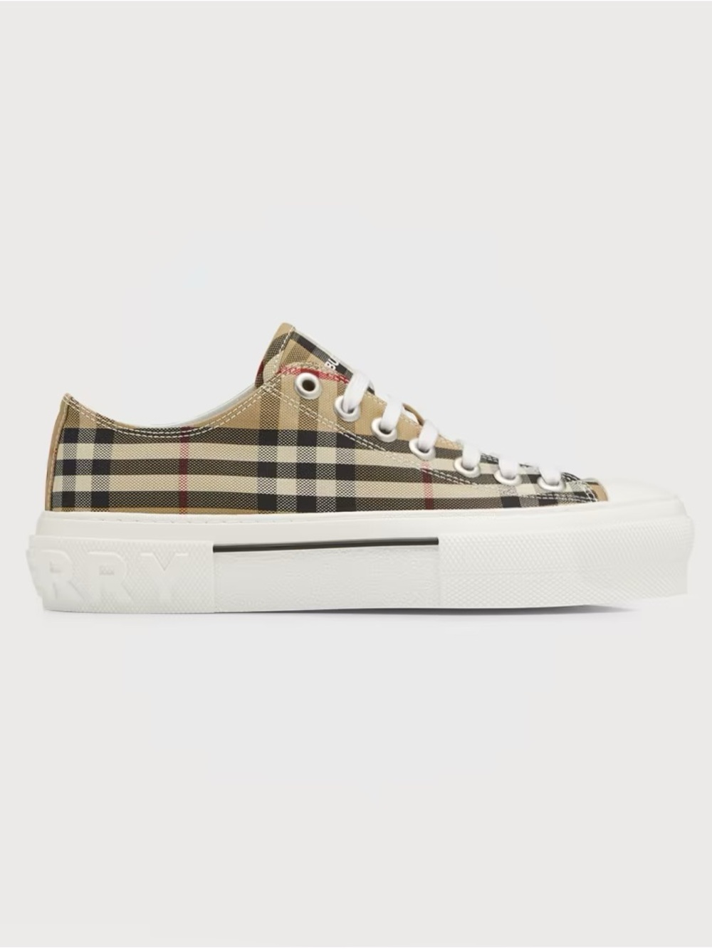 Burberry Beige Plaid Low-Top Sneaker with White Sole